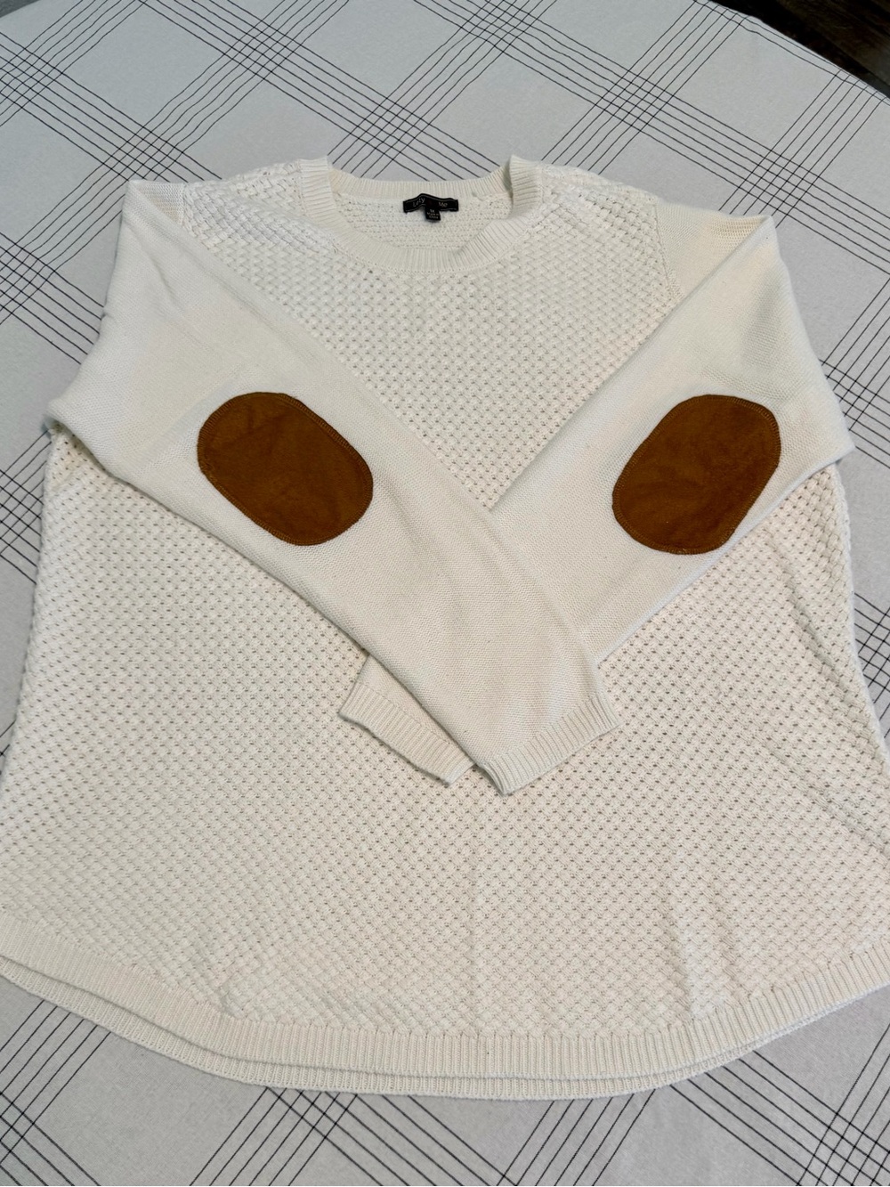 Lety & Me Stitch Fix Josey XL Cream Sweater Brown Elbow Patches